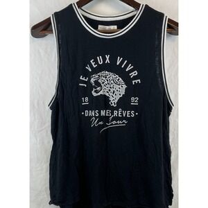 Abercrombie & Fitch Black Graphic Tank Top Je Veux Vivre Leopard Print Women M